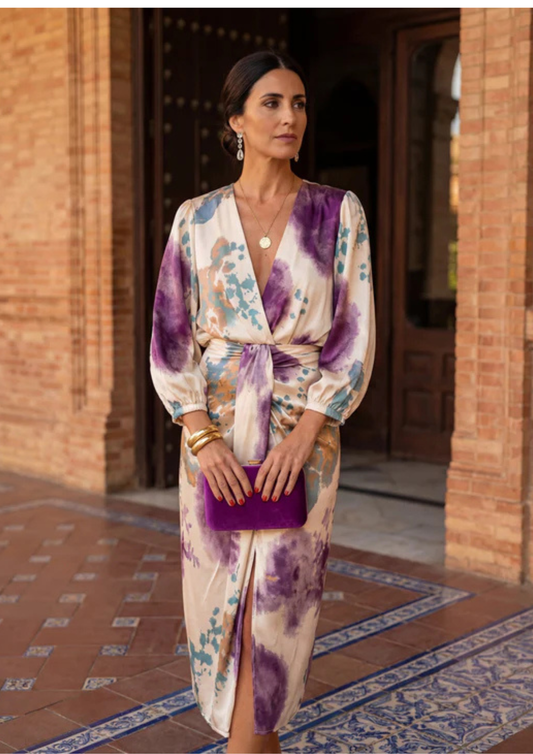 Valentina – Vestido Midi Estampado con Nudo Frontal | Laia Caruso