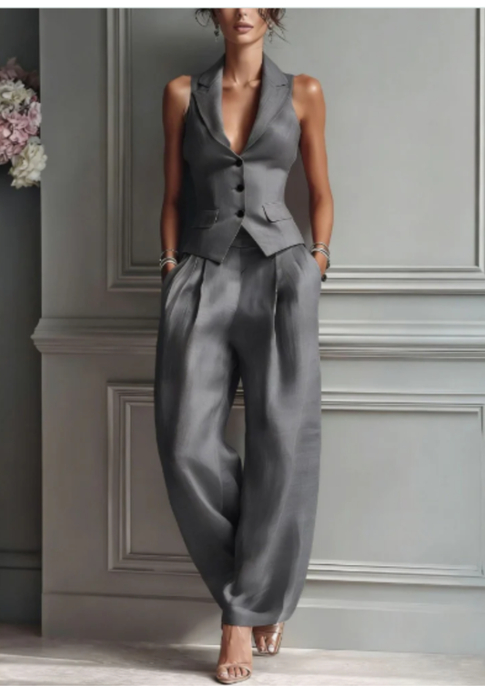 Ana – Conjunto top escote V y pantalón a juego