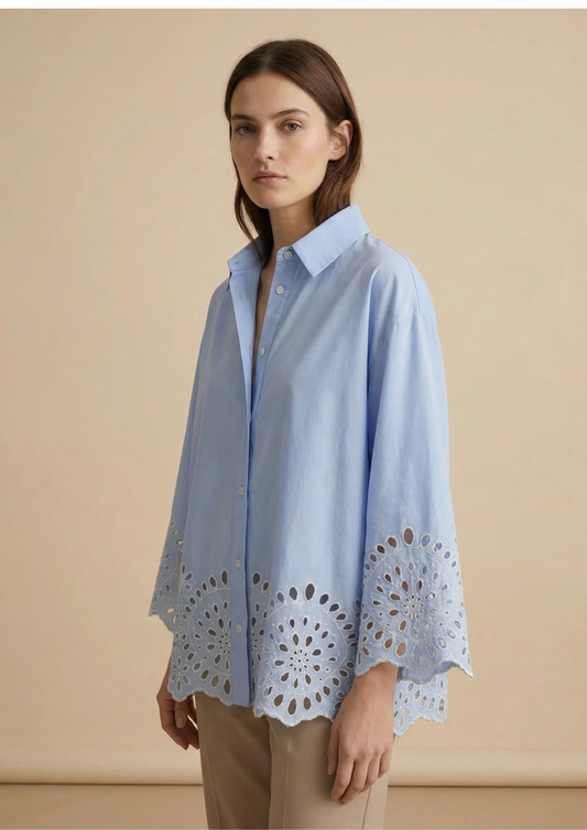 Claudia – Camisa Bordada Calada Oversize