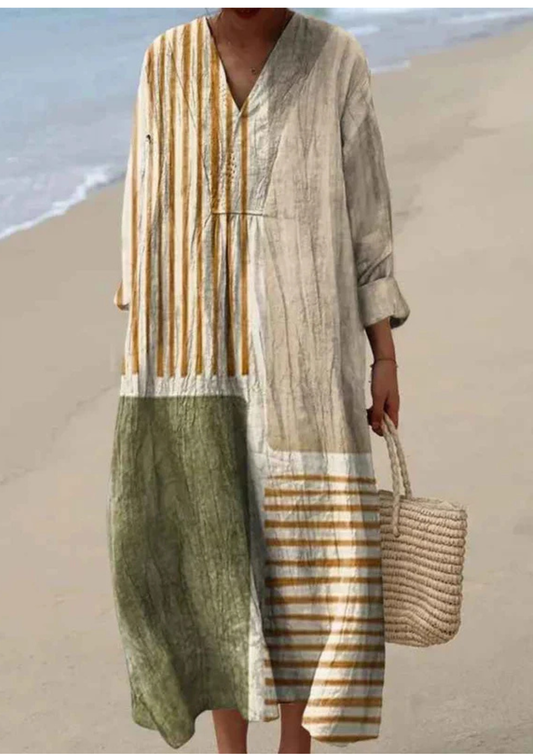 Tarsia – Vestido Boho Patchwork Natural