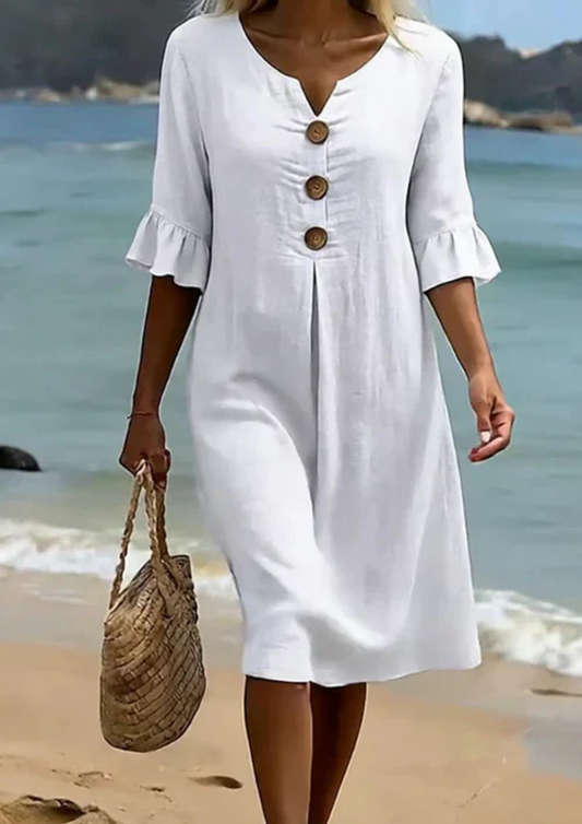 Maelis – Vestido Boho de Lino con Botones