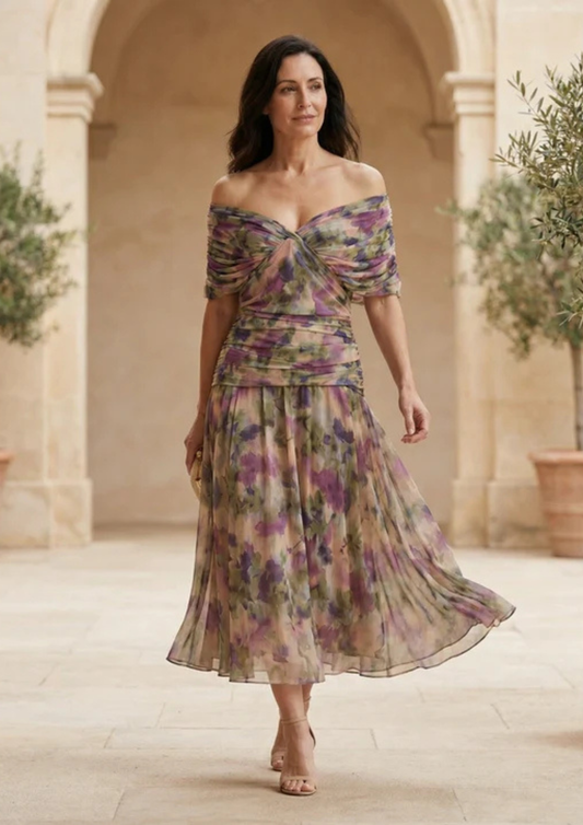 Margot – Vestido Largo Elegante de Gasa con Escote Cruzado