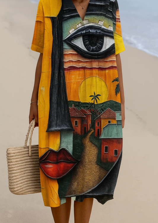 Havana - Vestido Boho Artístico Ilustrado