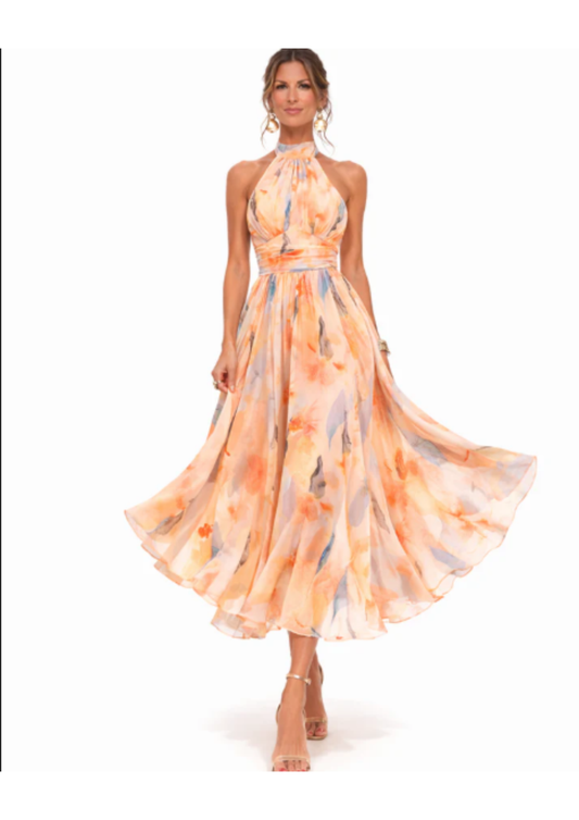 Aurora - Vestido con escote halter y estampado de acuarela