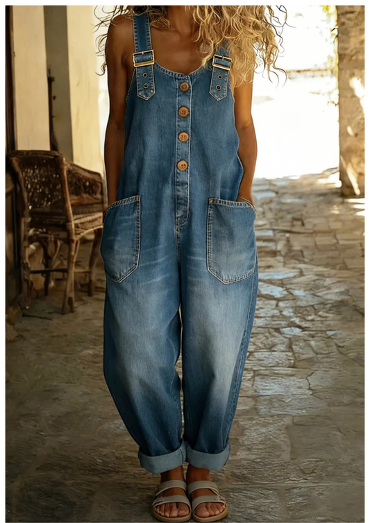 Noa – Mono Denim Relaxed con Botones y Tirantes Ajustables