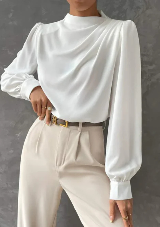 Zajira – Blusa Satinada de Cuello Drapeado