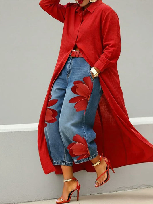 Emma – Conjunto de vestido y pantalón vaquero de pierna ancha